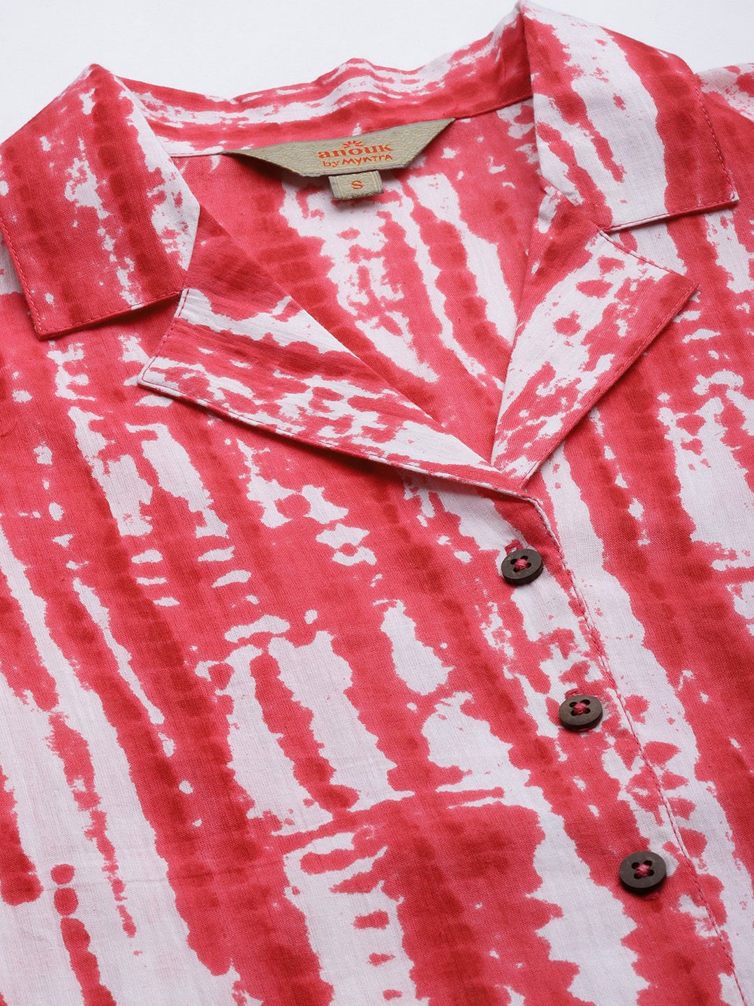Anouk Pink Tie and Dye Print Roll-Up Sleeves Top