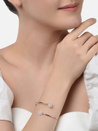 Zaveri Pearls Women Rose Gold & White Brass Cubic Zirconia Kada Bracelet Set of 2