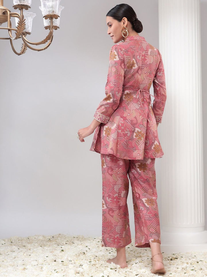 Bani Women Abstract Printed Shawl Neck Tunic With Straight Trousers