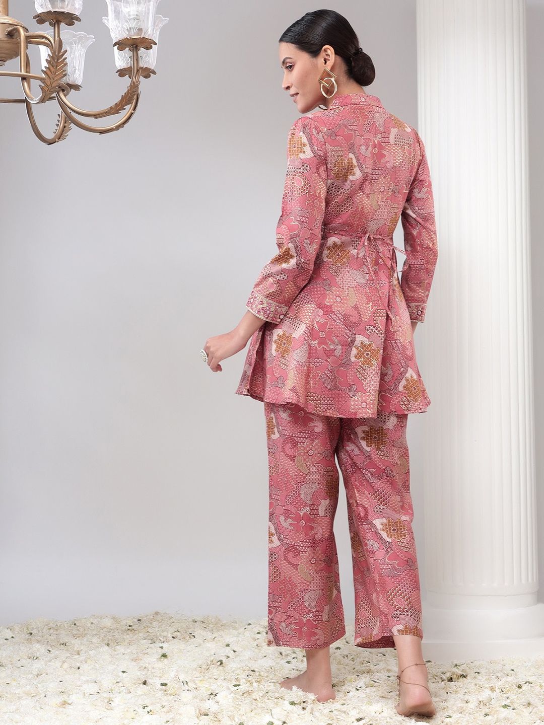 Bani Women Abstract Printed Shawl Neck Tunic With Straight Trousers