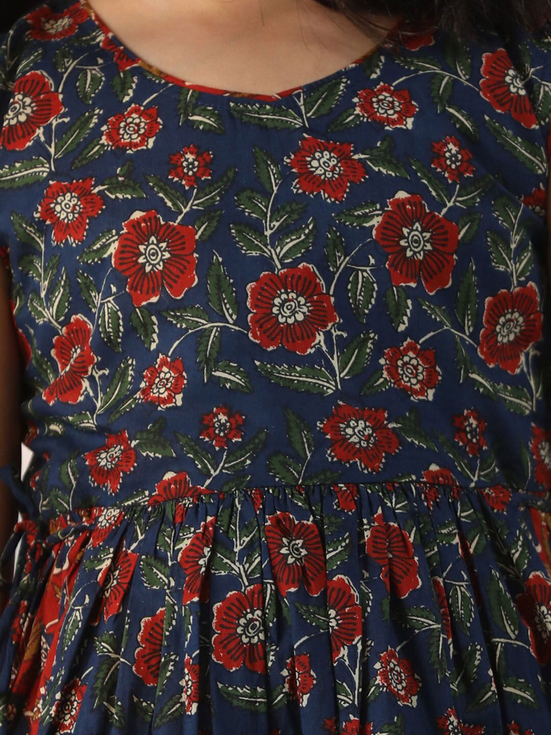VASTRAMAY Girls Floral Printed Sleeveless Cotton Fit & Flare Dress