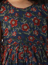 VASTRAMAY Girls Floral Printed Sleeveless Cotton Fit & Flare Dress