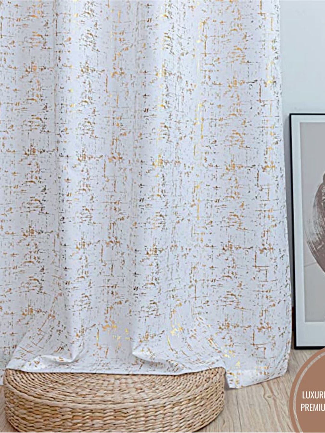 URBAN SPACE White & Gold-Toned Black Out Window Curtain