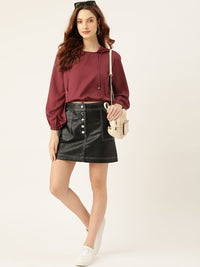 DressBerry Burgundy Hooded Solid Blouson Crop Top