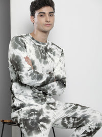The Indian Garage Co Men Off-White & Charcoal Grey Dyed Sweatshirt & Joggers Set