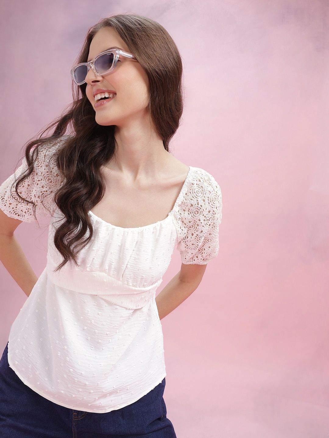 DressBerry Dobby Lace Insert Empire Top