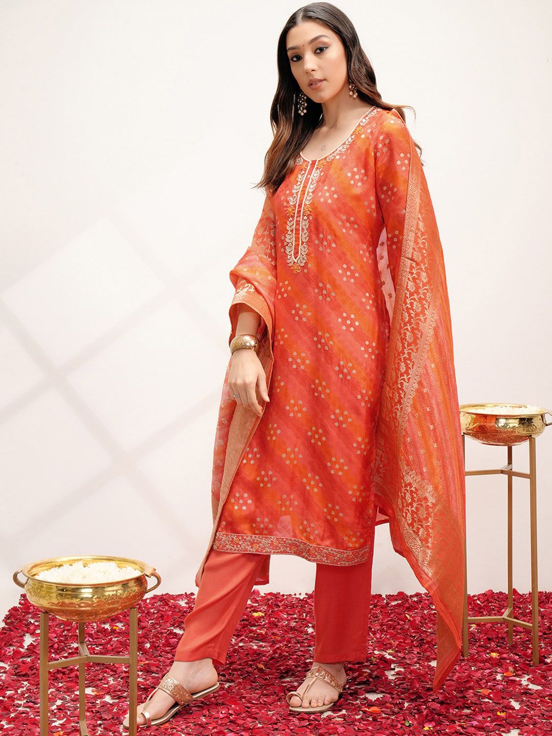 Vishudh Ethnic Motifs Embroidered Regular Kurta with Trousers & With Dupatta