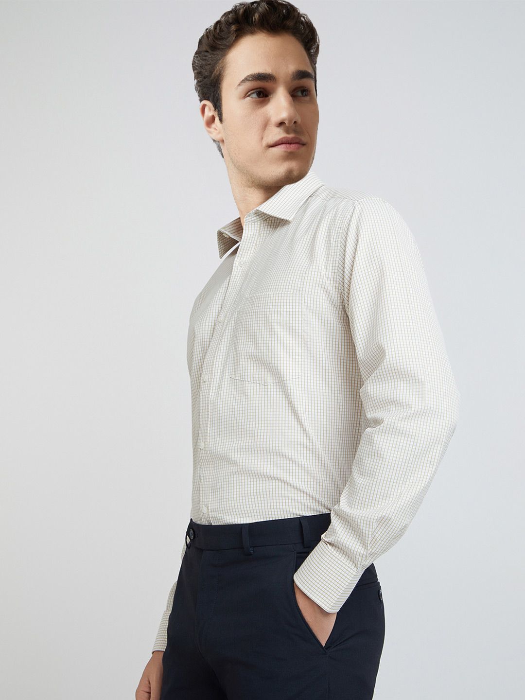 Park Avenue Slim Fit Windowpane Checks Formal Shirt