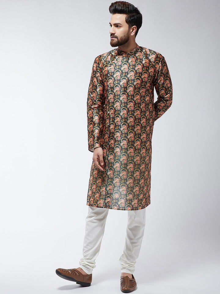 SOJANYA Lelaki Black & Red Printed Straight Kurta