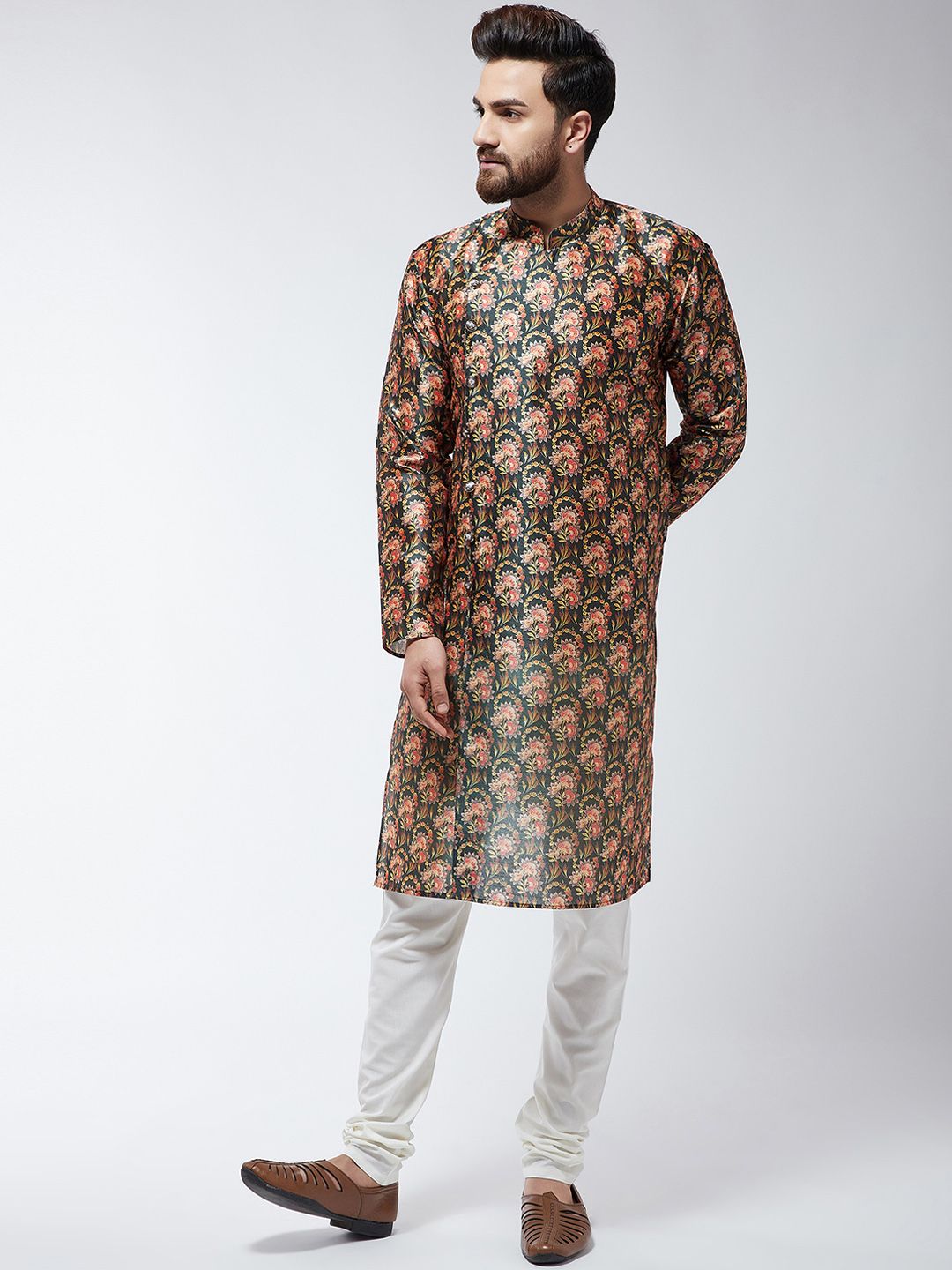 SOJANYA Lelaki Black & Red Printed Straight Kurta