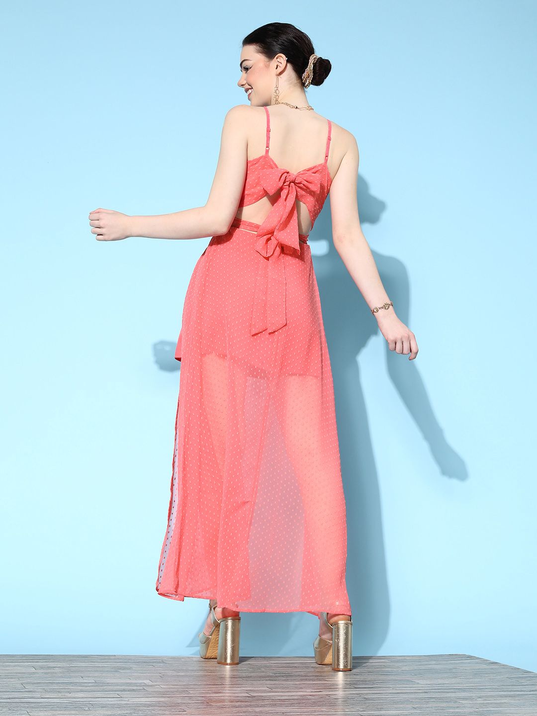 Berrylush Women Pink Twisted Front Cut Out Detail Georgette Cami Dress