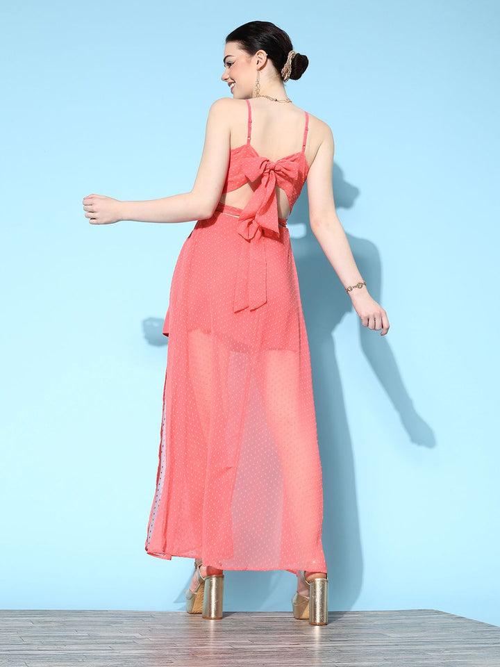Berrylush Women Pink Twisted Front Cut Out Detail Georgette Cami Dress