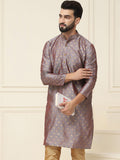 SOJANYA Men Grey Woven Design Straight Kurta
