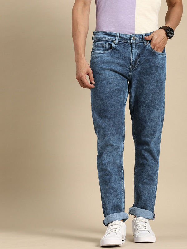 Being Human Men Blue Straight Fit Light Fade Acid Wash Stretchable Jeans