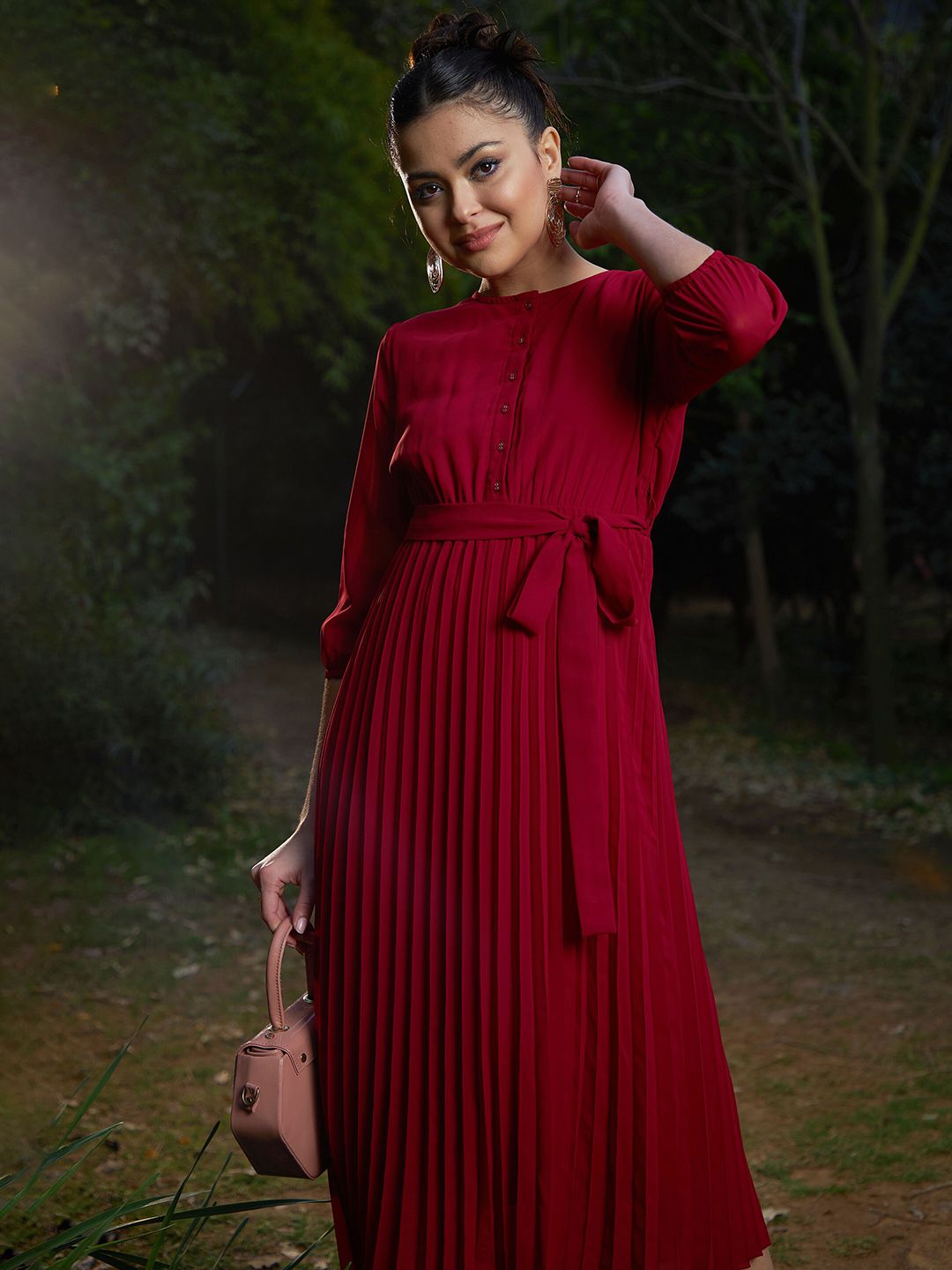 SASSAFRAS Striped Puff Sleeves A-Line Dress