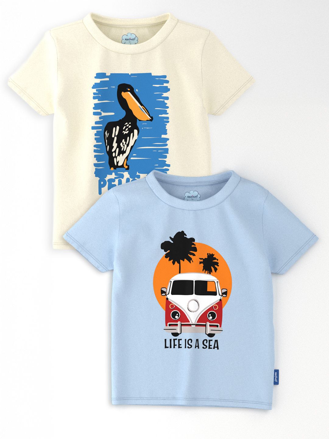 Nauti Nati Casual Outdoor Boys Pack Of 2 Beach Printed Antimicrobial Cotton T-Shirts