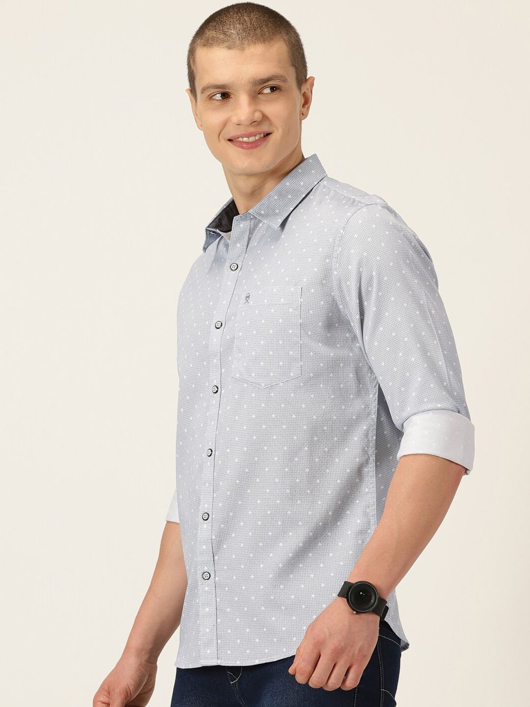 Thomas Scott Micro Ditsy Smart Slim Fit Opaque Cotton Casual Shirt