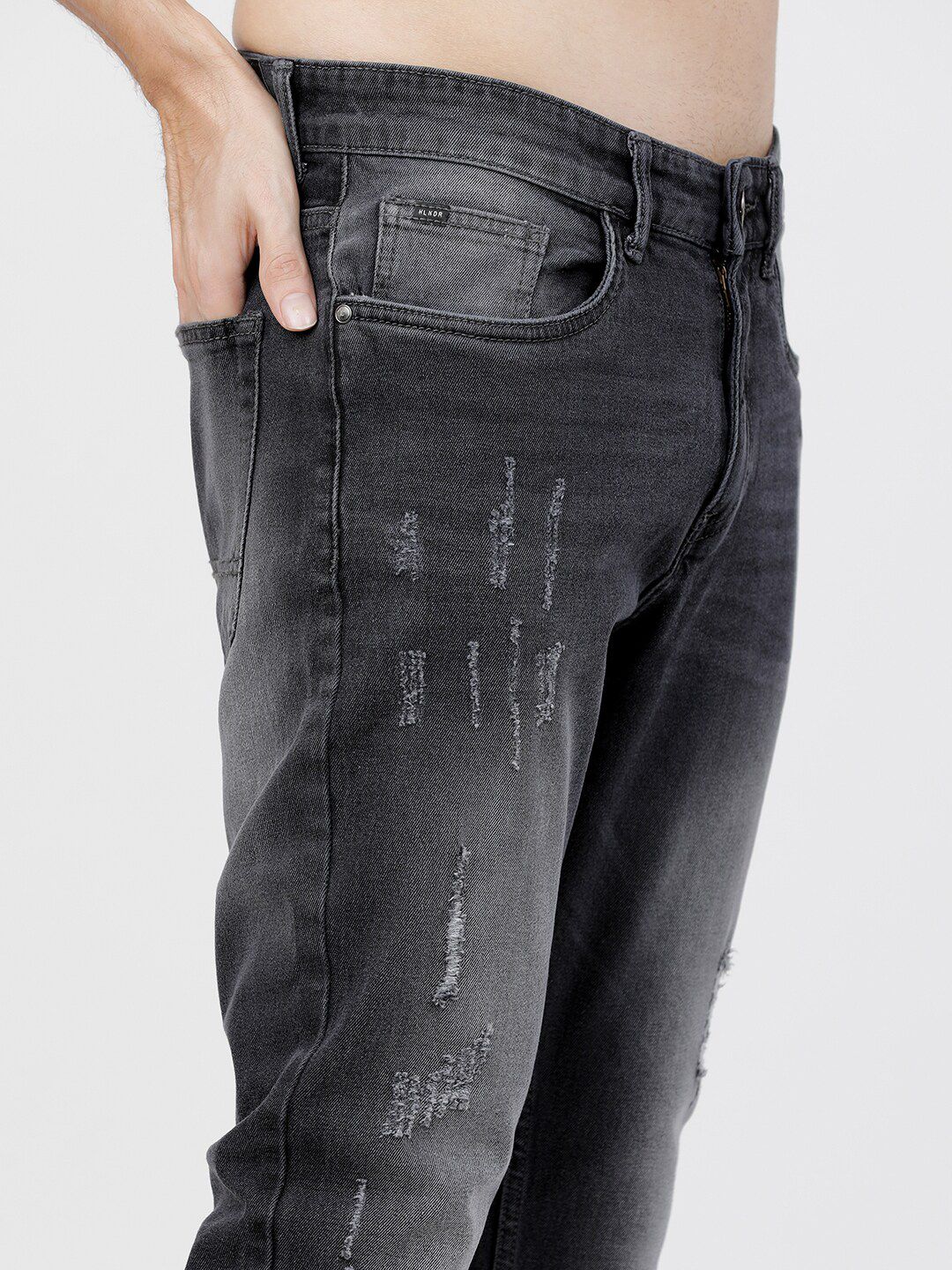 HIGHLANDER Men Grey Tapered Fit Mid-Rise Low Distress Jeans