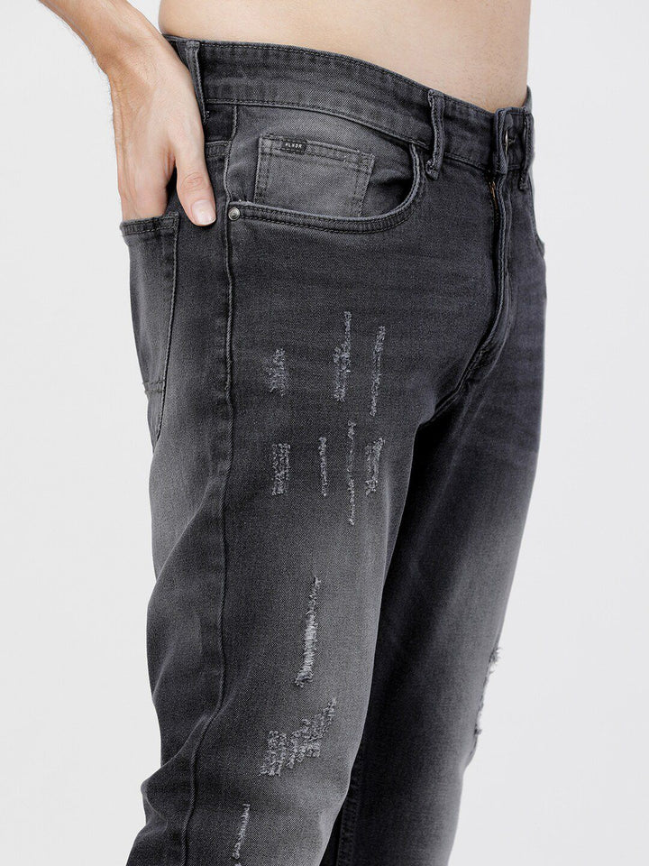 HIGHLANDER Men Grey Tapered Fit Mid-Rise Low Distress Jeans