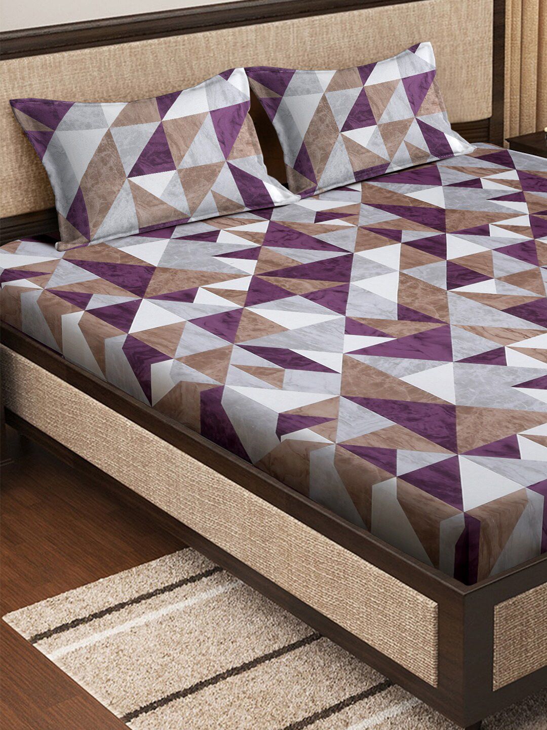 KLOTTHE Brown Printed 400 TC Pure Cotton Super King Double Bedding Set & 2 Pillow Covers