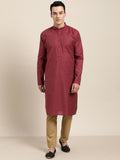 SOJANYA Kurta Lurus Belang Maroon Lelaki