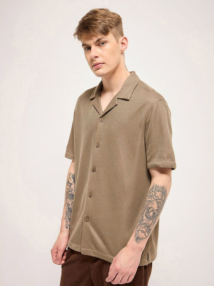 THE BEAR HOUSE Men Cuban Collar Abstract Printed Casual Shirt