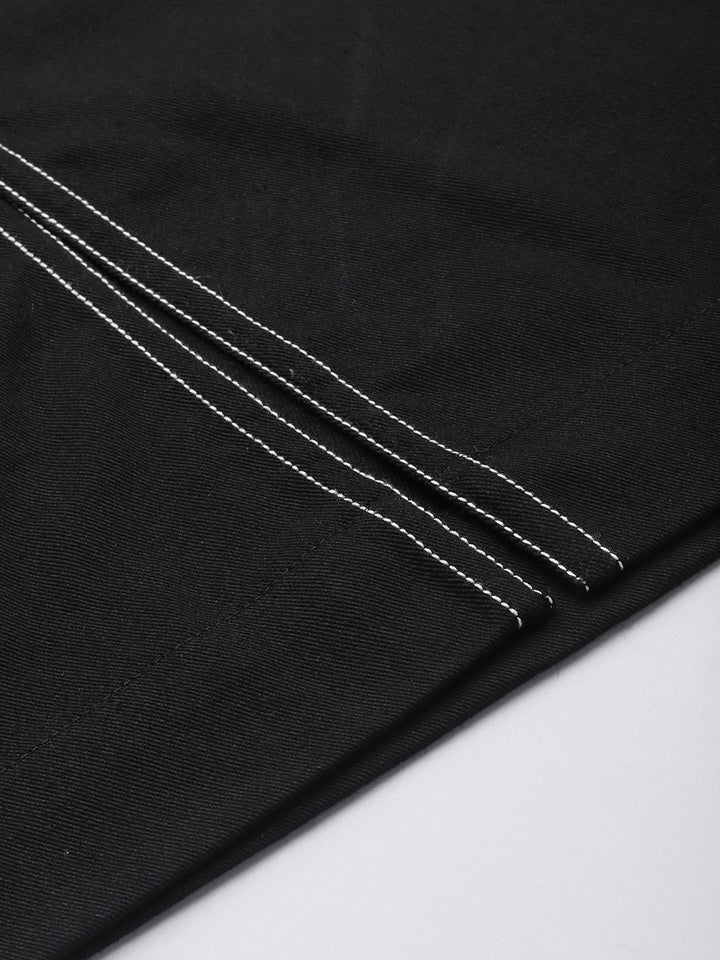 SASSAFRAS Black Pure Cotton Contrast Stitch Twill Pencil Skirt