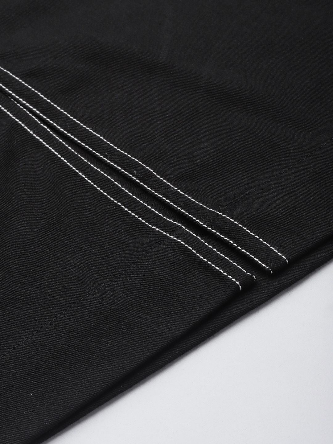 SASSAFRAS Black Pure Cotton Contrast Stitch Twill Pencil Skirt