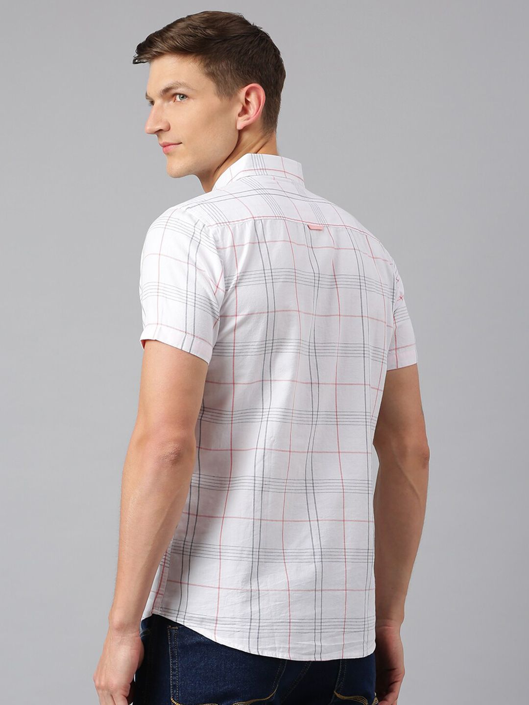 Thomas Scott Men White Slim Fit Checked Casual Shirt