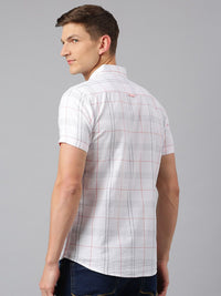 Thomas Scott Men White Slim Fit Checked Casual Shirt