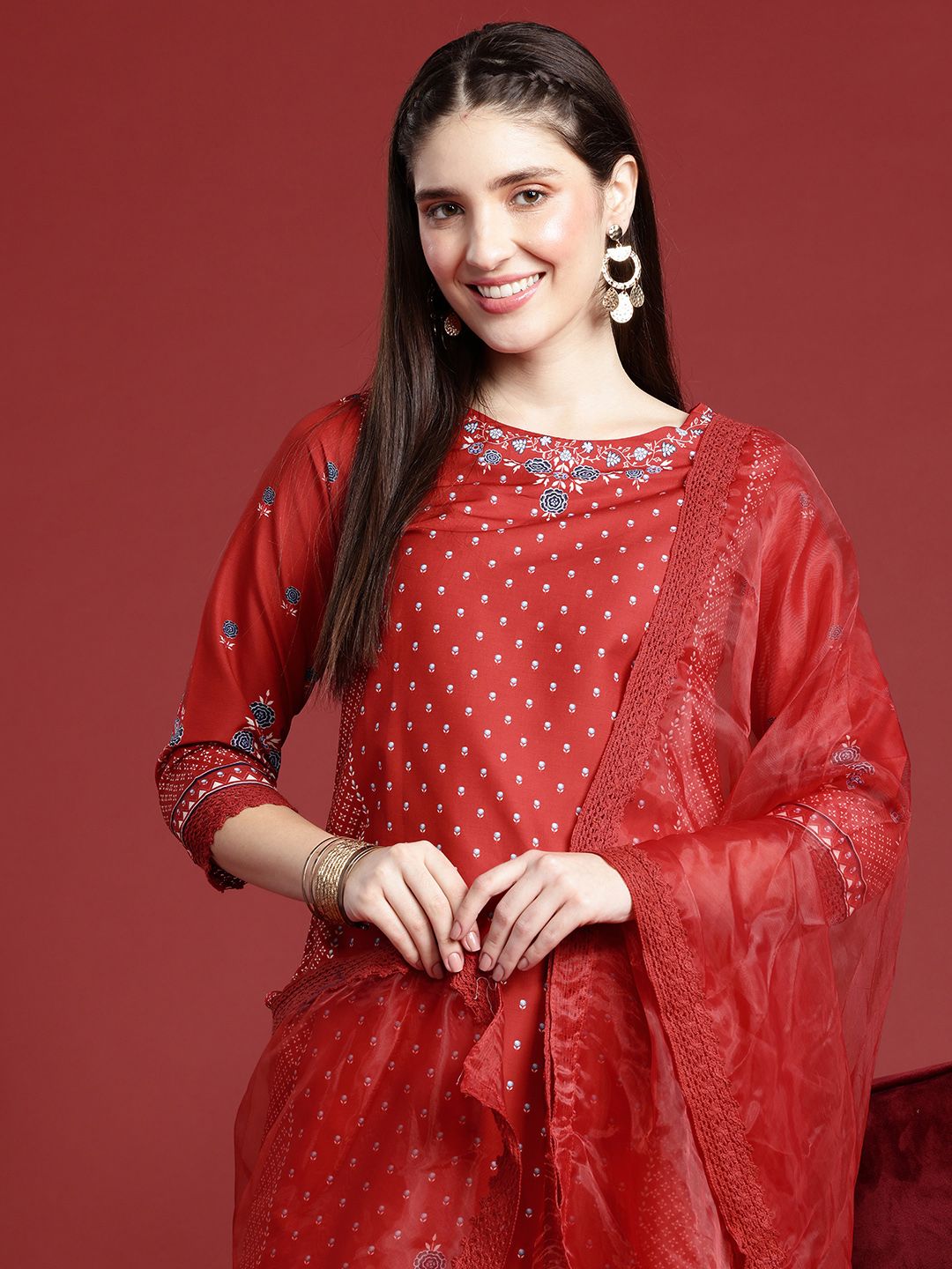 Anouk Ethnic Motifs Printed Kurta with Sharara & With Dupatta