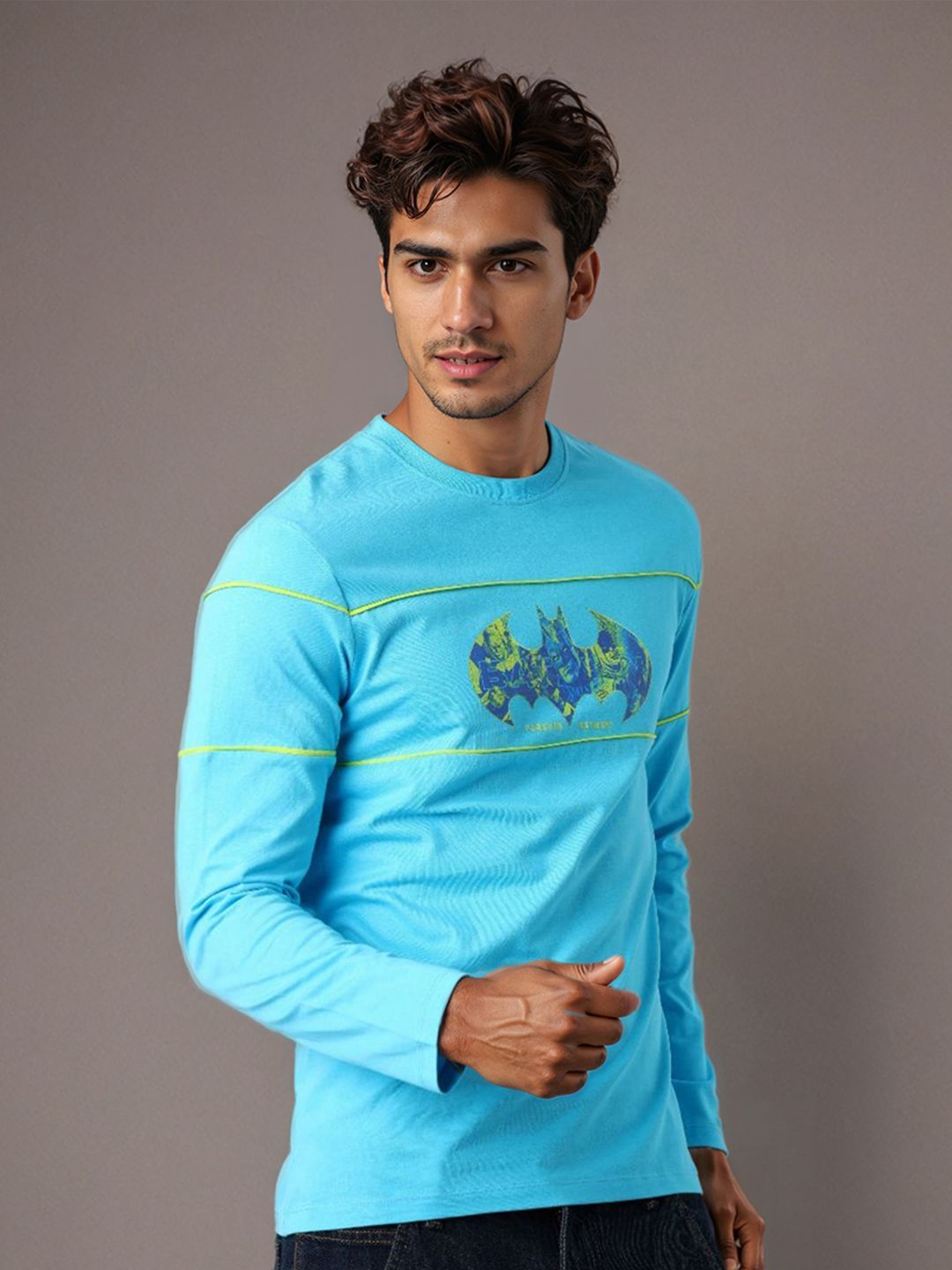 The Indian Garage Co Men Batman Graphic Printed Round Neck Cotton Slim Fit T-shirt