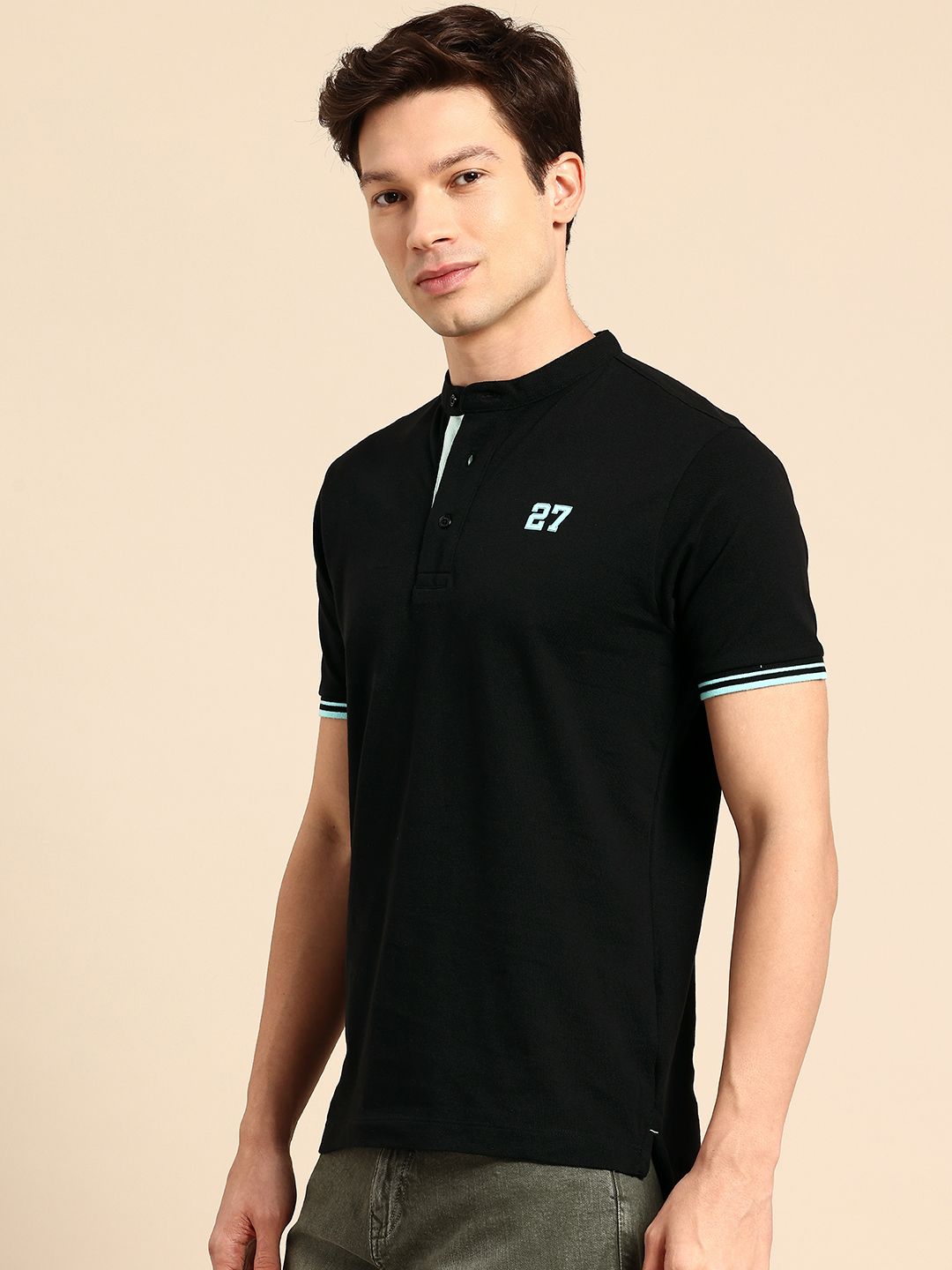 Being Human Henley Neck Pure Cotton T-shirt