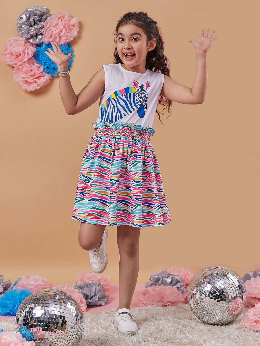 pspeaches Girls Conversational Print Sleeveless  Fit & Flare Dress