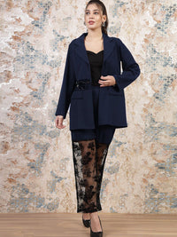 Athena Self Design Notched Lapel Collar Blazer With Trousers