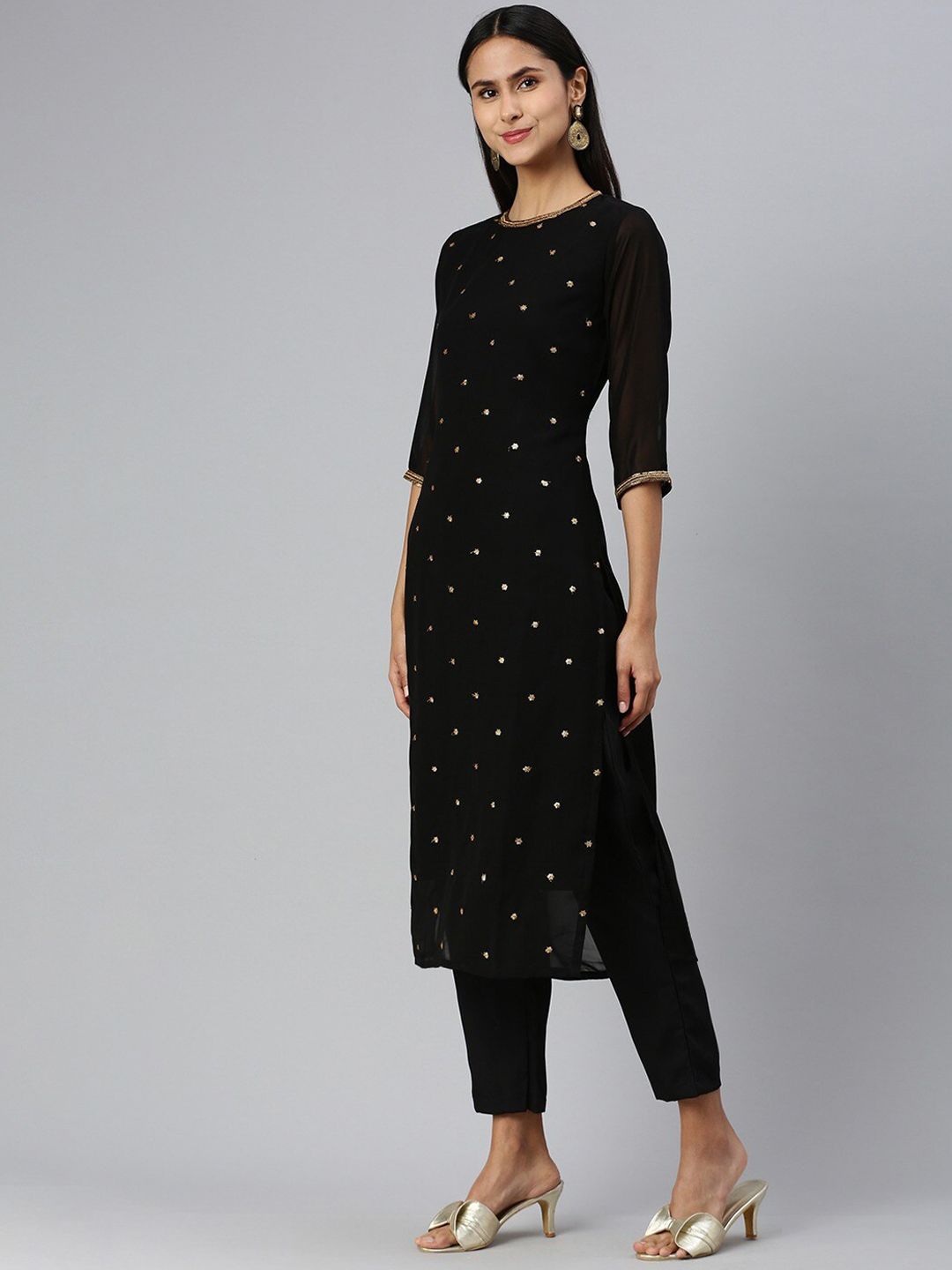 KALINI Floral Embroidered Sequined Kurta with Trousers