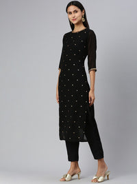KALINI Floral Embroidered Sequined Kurta with Trousers