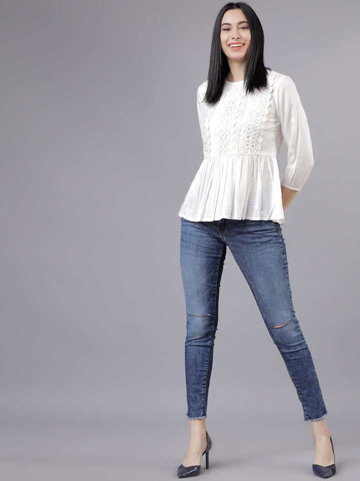 Tokyo Talkies Women White Solid Peplum Top