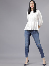 Tokyo Talkies Women White Solid Peplum Top
