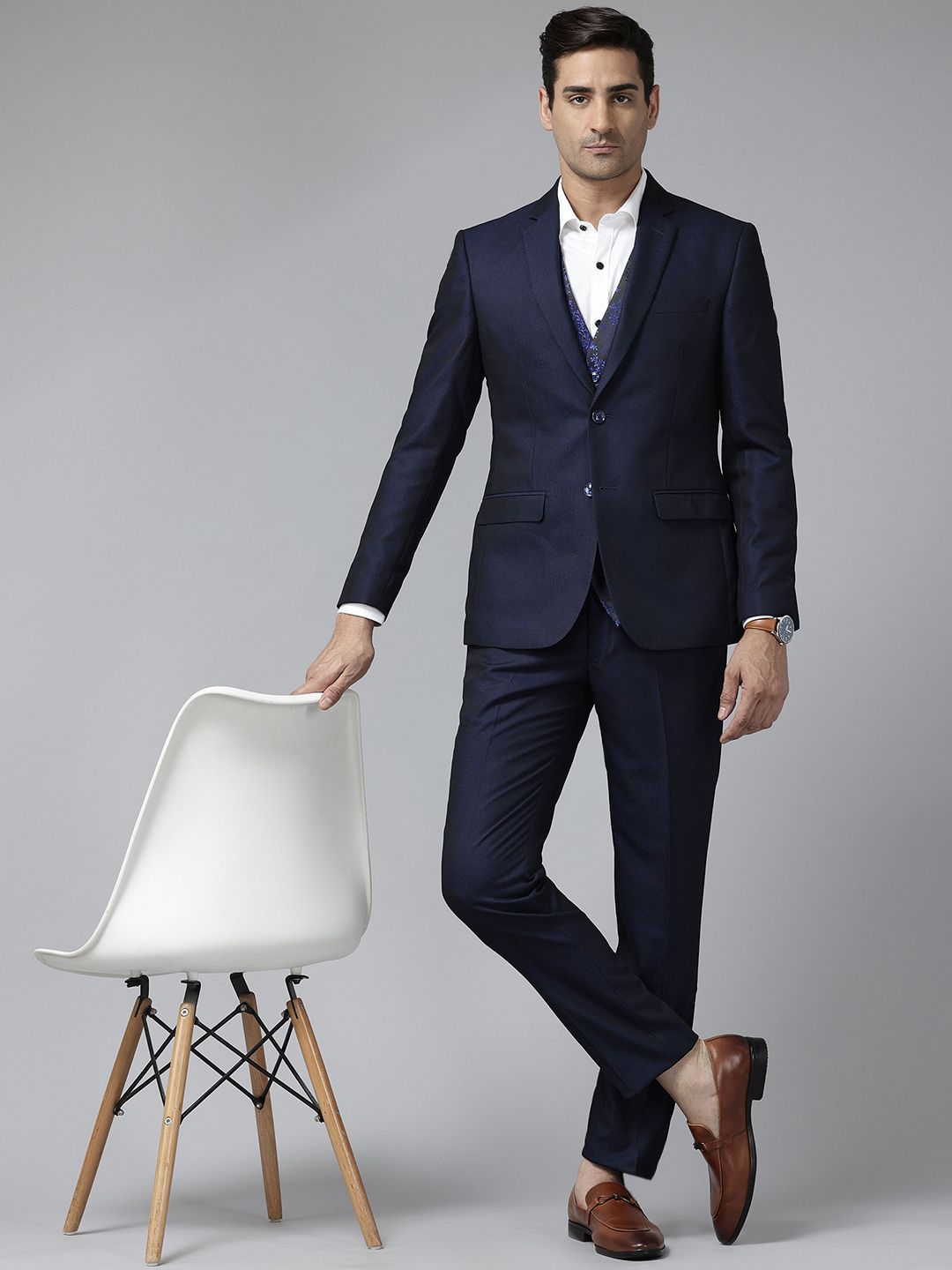 Park Avenue Men Self Design Super Slim Fit Single-Breasted 3-Piece Party Suit
