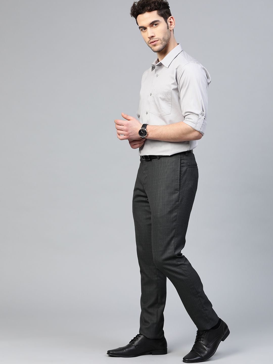 DENNISON Men Grey Smart Slim Fit Water & Stain Repellent Solid Formal Shirt
