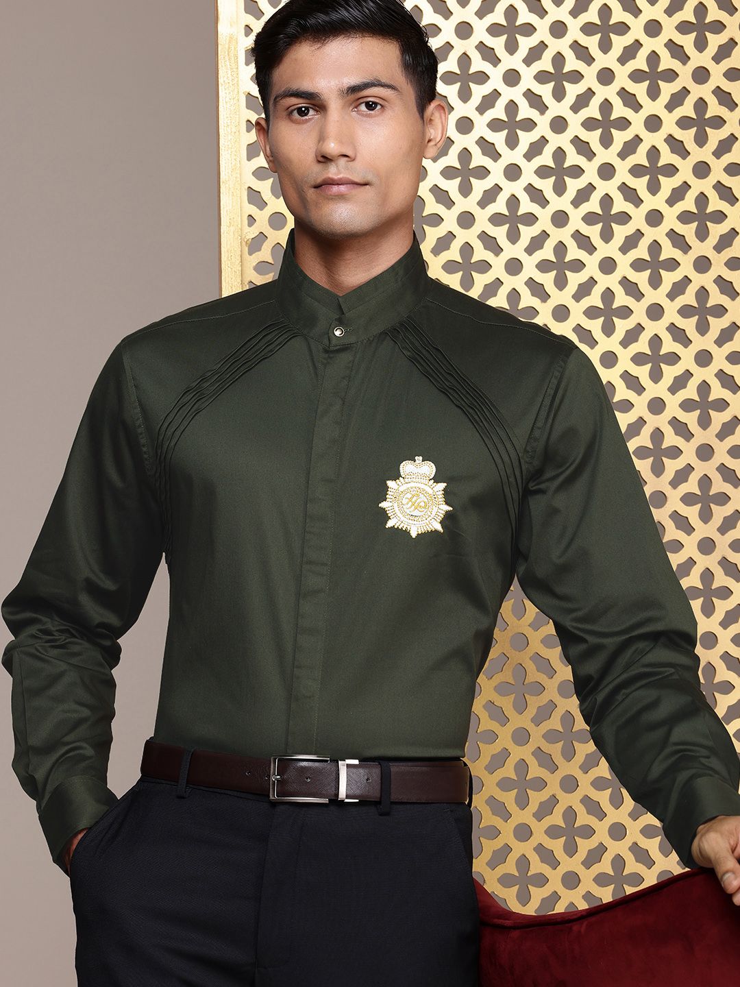 House of Pataudi Embroidered Pure Cotton Opaque Party Shirt