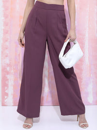 Tokyo Talkies Purple Shoulder Straps Neck Sleeveless Crop Top With Trousers