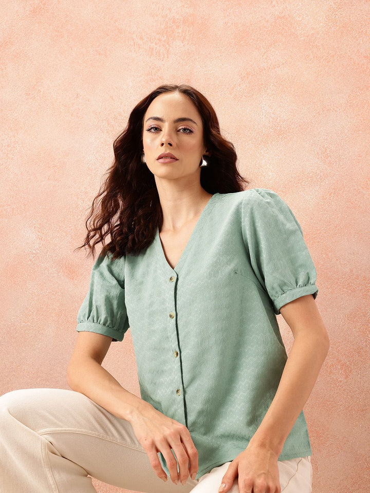 all about you Self-Design Puff Sleeves Top