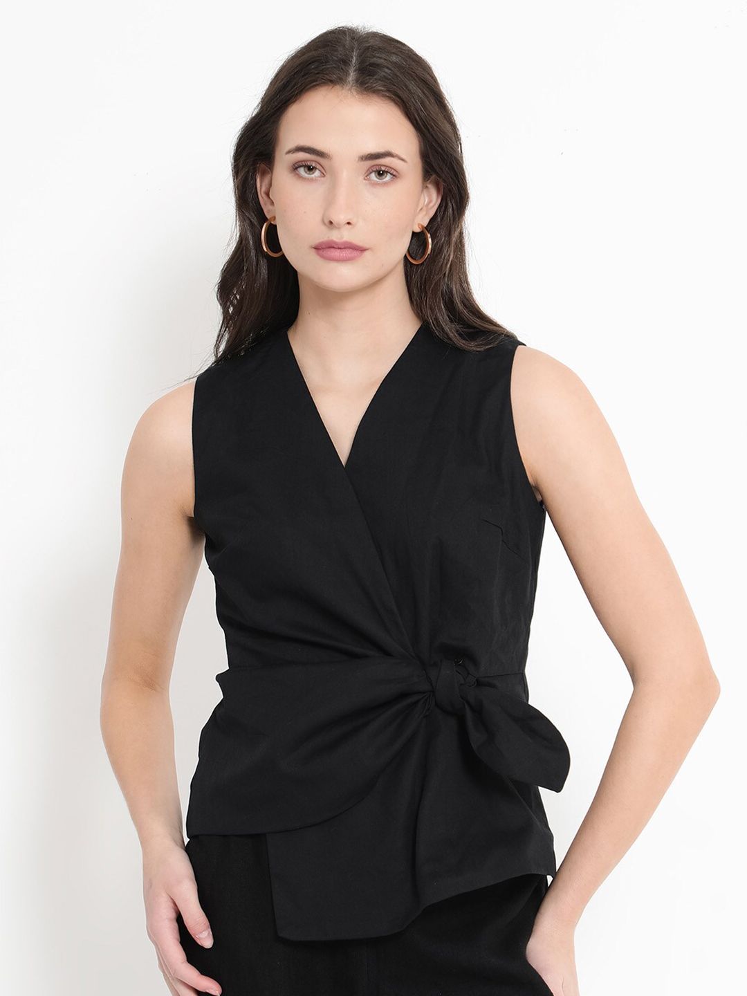 RAREISM Minato V-Neck Tie-Ups Cotton Wrap Top