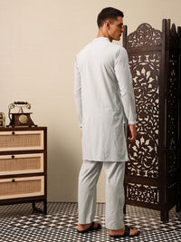 House of Pataudi Embroidered Band Collar Thread Work Pure Cotton Jashn Kurta with Trousers
