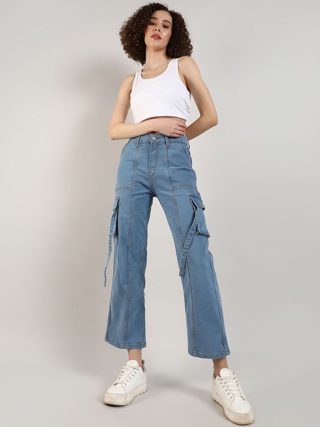 Campus Sutra Women Smart Clean Look Cotton Cargo Denim Jeans