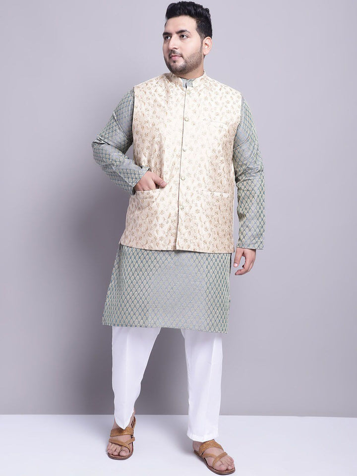 SOJANYA PLUS Rekaan Tenun Etnik Kurta & Piyama Lurus Biasa Dengan Jaket Nehru