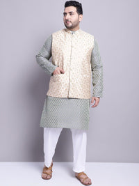 SOJANYA PLUS Rekaan Tenun Etnik Kurta & Piyama Lurus Biasa Dengan Jaket Nehru