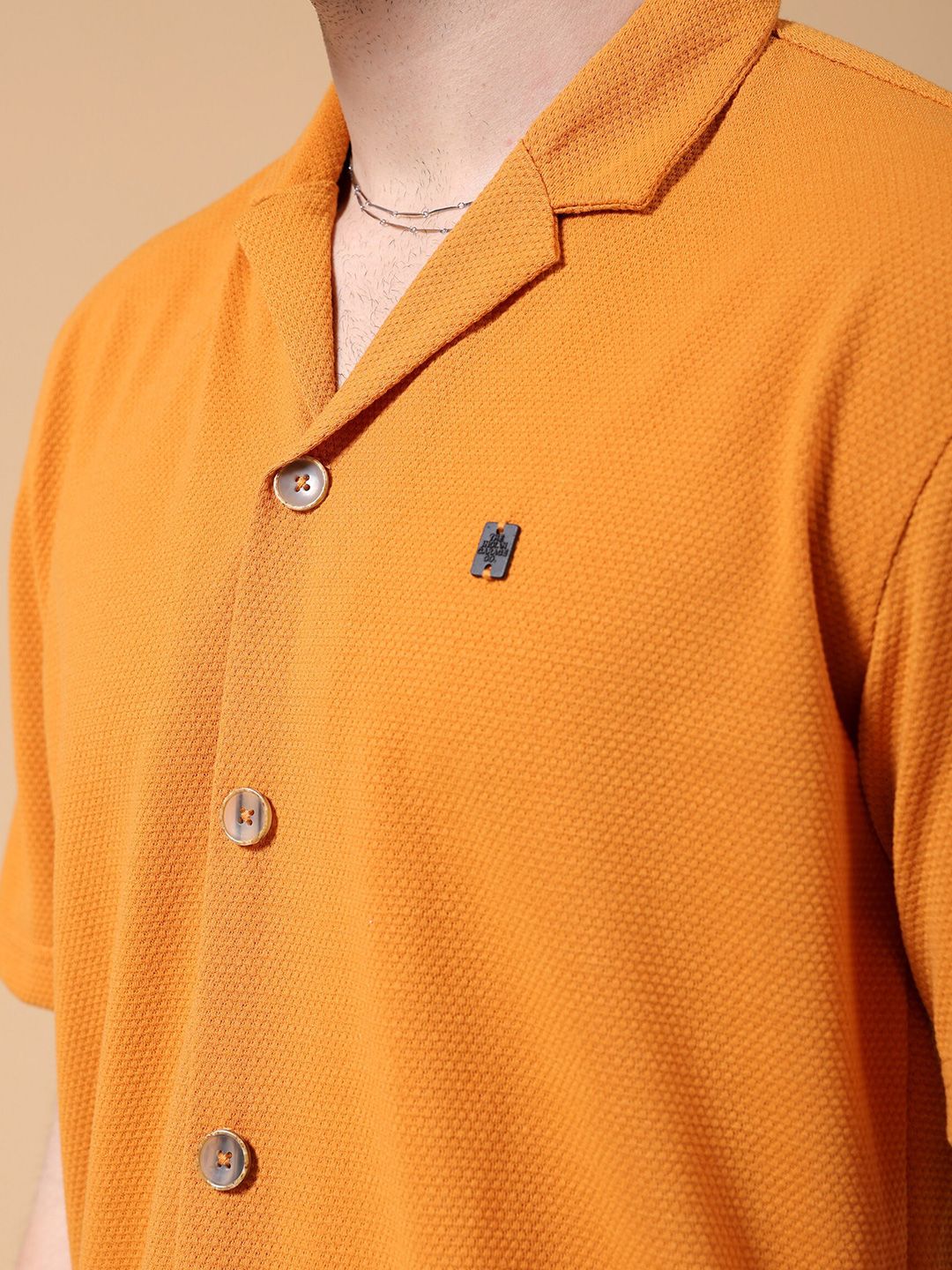 The Indian Garage Co Cuban Collar Self Design Oversized Casual Shirt